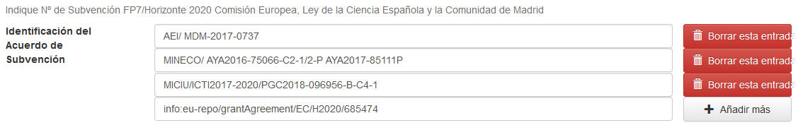 Campo Número de Acuerdo de Subvención